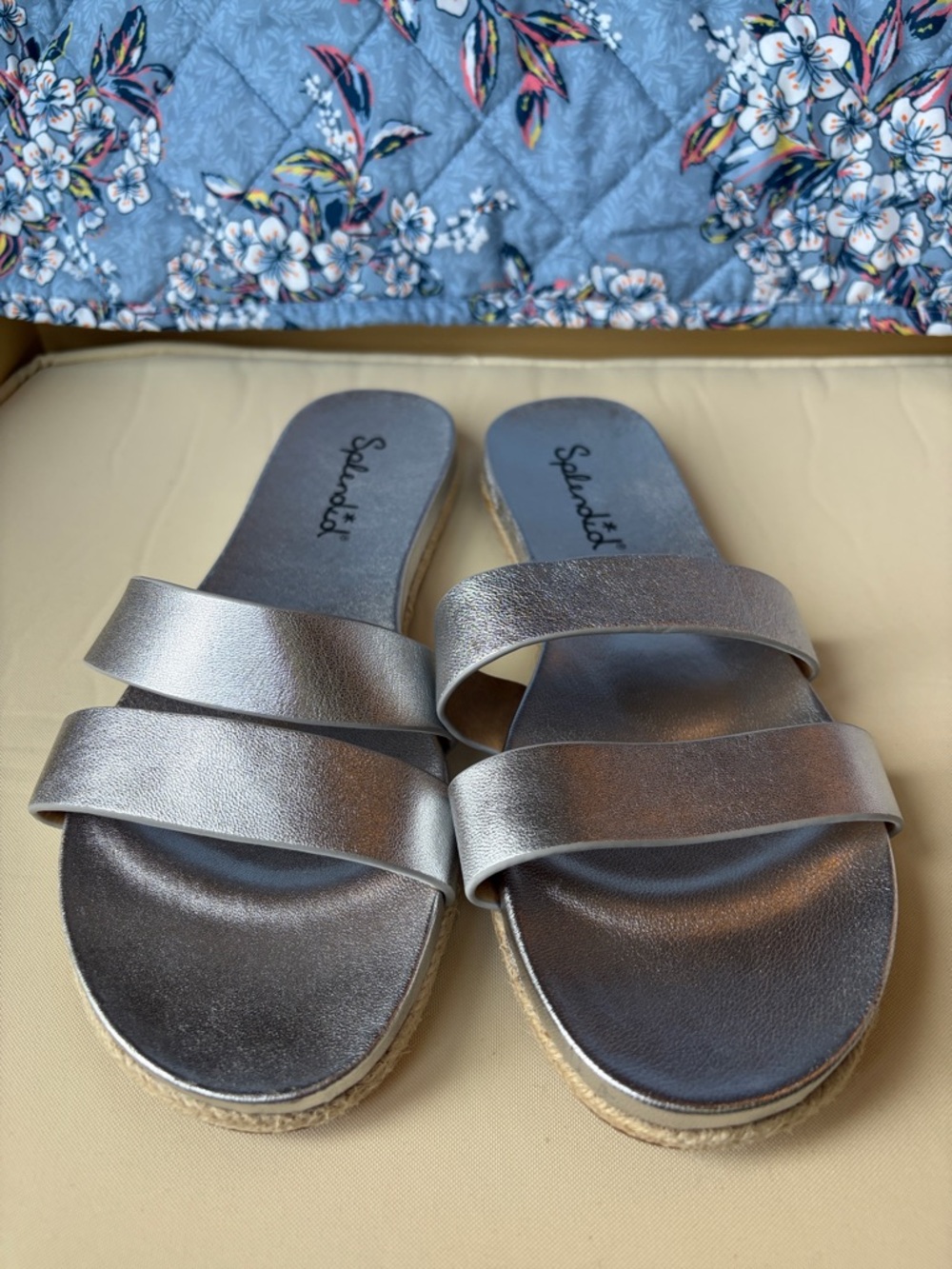 Splendid Silver Double-Strap Slide Sandals